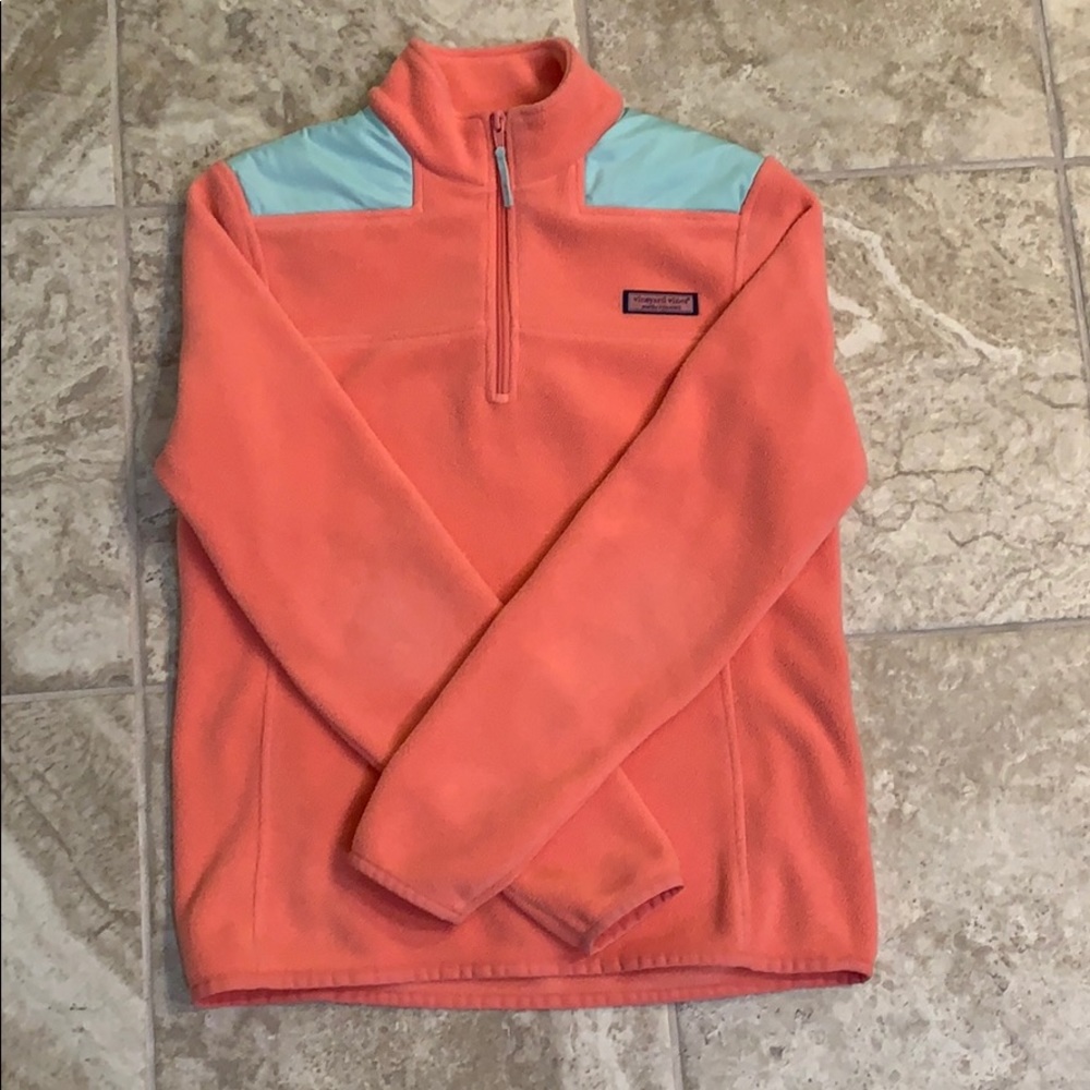 Vineyard Vines Coral and Teal Fleece shep shirt